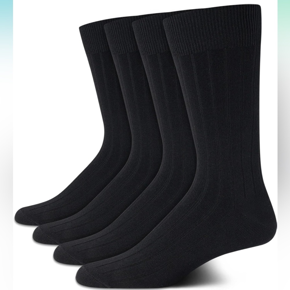 CALVIN KLEIN MENS 4 PAIR PACK DRESS CREW SOCKS WIDE RIB  BLACK OS NWT